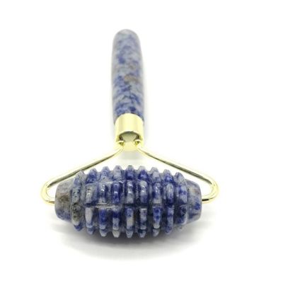 Tecnologia di massaggio facciale lucidato naturale blu pietra a punta singola testa Spiked Jade Roller Anti-aging con la tecnologia