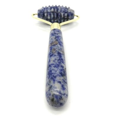 Tecnologia di massaggio facciale lucidato naturale blu pietra a punta singola testa Spiked Jade Roller Anti-aging con la tecnologia