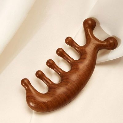 Strumento per il rilassamento del cuoio capelluto Capo di sandalo Gua Sha pettine da massaggio per la crescita dei capelli e per il dragaggio del meridiano del corpo intero