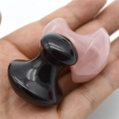 Strumento di massaggio portatile a forma di fungo di ossidiana e quarzo rosa Gua Sha con certificazione ISO9001