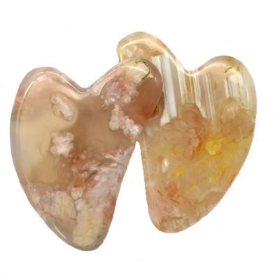 Cherry Blossom Agate Heart Shape Gua Sha Board Massaggio per la cura della pelle Strumento per la fisioterapia a infrarossi