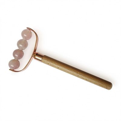 Massaggiatore Faciale Portatile Rosa Quarzo Single Head Facial Anti Rughe Roller Maniglia di Legno