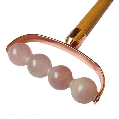 Massaggiatore Faciale Portatile Rosa Quarzo Single Head Facial Anti Rughe Roller Maniglia di Legno