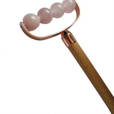 Massaggiatore Faciale Portatile Rosa Quarzo Single Head Facial Anti Rughe Roller Maniglia di Legno