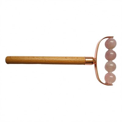 Massaggiatore Faciale Portatile Rosa Quarzo Single Head Facial Anti Rughe Roller Maniglia di Legno