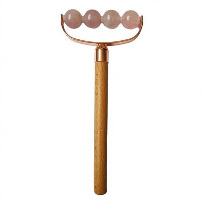 Massaggiatore Faciale Portatile Rosa Quarzo Single Head Facial Anti Rughe Roller Maniglia di Legno