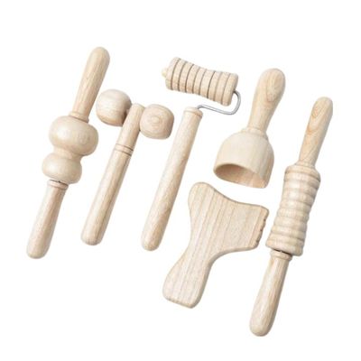 Mini massaggiatore in legno massello marrone con manico a sei pezzi Guasha Body Self Health Skin Care Tool Spa