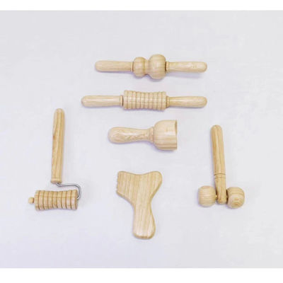 Mini massaggiatore in legno massello marrone con manico a sei pezzi Guasha Body Self Health Skin Care Tool Spa