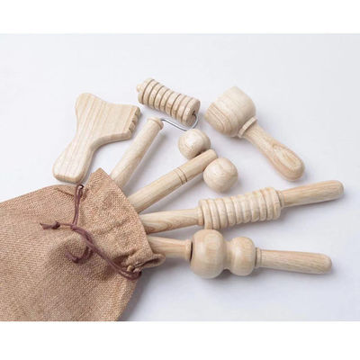Mini massaggiatore in legno massello marrone con manico a sei pezzi Guasha Body Self Health Skin Care Tool Spa