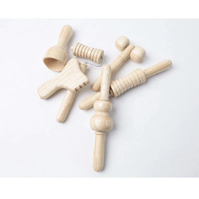 Mini massaggiatore in legno massello marrone con manico a sei pezzi Guasha Body Self Health Skin Care Tool Spa
