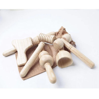 Mini massaggiatore in legno massello marrone con manico a sei pezzi Guasha Body Self Health Skin Care Tool Spa