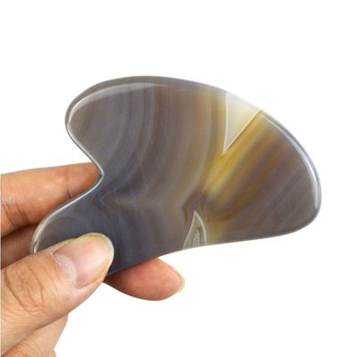 Strumenti per il massaggio Cura della pelle Faccia Guasha con strumento faciale 100% grigio naturale Agate e grigio Giada Gus Sha Stone massaggiatore