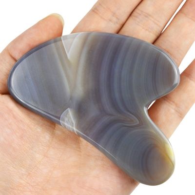 Strumenti per il massaggio Cura della pelle Faccia Guasha con strumento faciale 100% grigio naturale Agate e grigio Giada Gus Sha Stone massaggiatore