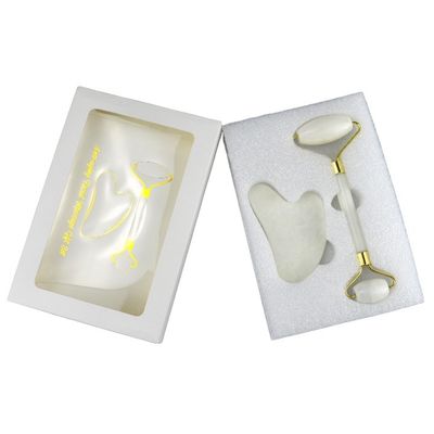 Massaggiatore Corporeo Pietra di Giada Bianca Naturale Gua Sha Scraping Board Guasha Face Roller Gift Box Set Spa Massaggio Strumento Cura della Pelle Bellezza Faciale Routine