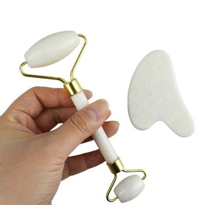 Massaggiatore Corporeo Pietra di Giada Bianca Naturale Gua Sha Scraping Board Guasha Face Roller Gift Box Set Spa Massaggio Strumento Cura della Pelle Bellezza Faciale Routine