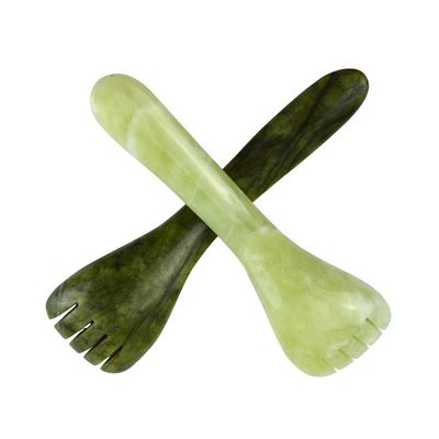 Logo personalizzato disponibile verde chiaro Xiuyan Giada Gua Sha Forma cucchiaio Penna di agopuntura per occhio Agopuntura cucchiaio massaggiatore