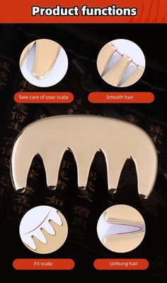 Strumenti di massaggio in rame Guasha Metallo Pelli in ottone Gua sha Comb Acupuncture Scalping Point Apparato per la testa Acupuncture Comb