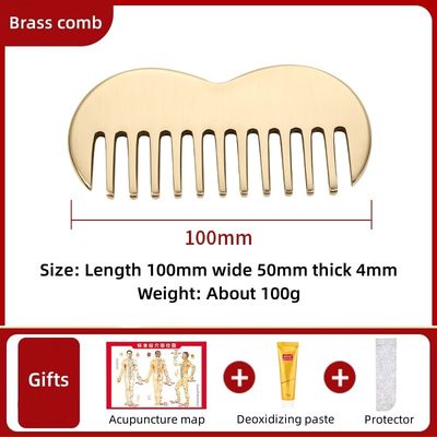 Con denti sottili in ottone naturale Gua Sha Board Scalp Massaggio Comb Guasha Stone Head Massager Hair Health Care Salon Beauty Tool