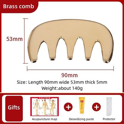 Quinto dente di ottone naturale Gua Sha Tavola Massaggio corpo pettine Scalpo Guasha Strumento testa massaggiatore capelli Salute salone di bellezza Casa