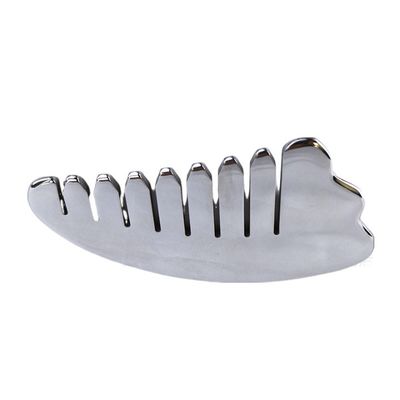 Corno d'argento in forma di acciaio inossidabile Gua Sha Scalp Massaggio pettine Guasha Stone Head Massager Hair Health Care Salone di bellezza strumento
