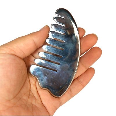 Corno d'argento in forma di acciaio inossidabile Gua Sha Scalp Massaggio pettine Guasha Stone Head Massager Hair Health Care Salone di bellezza strumento