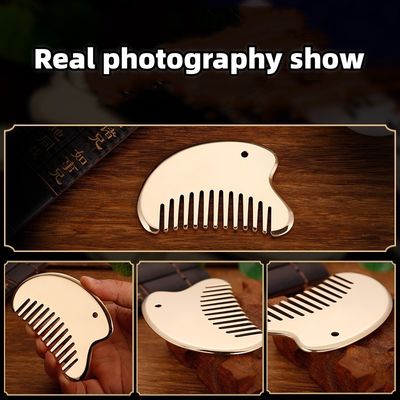 Oro in ottone naturale Gua Sha Board Tool per massaggio del cuoio capelluto pettine Guasha Stone Head Massager Hair Health Care Salone di bellezza