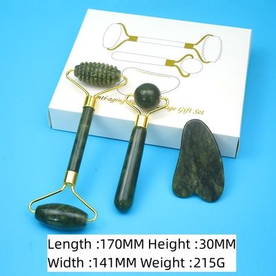 2024 Black Jade Roller Gua Sha Set per massaggio del corpo e cura del viso naturale a doppia testa