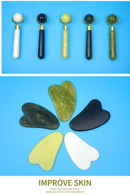 2024 Black Jade Roller Gua Sha Set per massaggio del corpo e cura del viso naturale a doppia testa