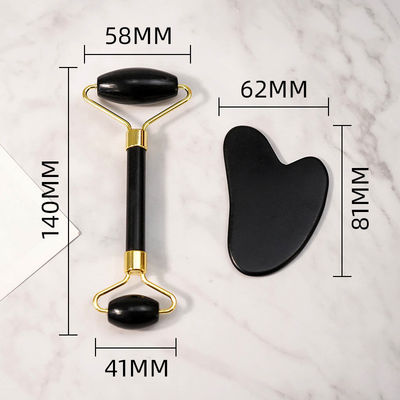 Scraper per il corpo Logo personalizzato Disponibile Natural Black Bianstone Face Massage Roller Guasha Black Jade Roller Set per il massaggio
