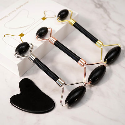 Scraper per il corpo Logo personalizzato Disponibile Natural Black Bianstone Face Massage Roller Guasha Black Jade Roller Set per il massaggio