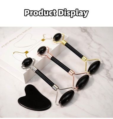 Scraper per il corpo Logo personalizzato Disponibile Natural Black Bianstone Face Massage Roller Guasha Black Jade Roller Set per il massaggio