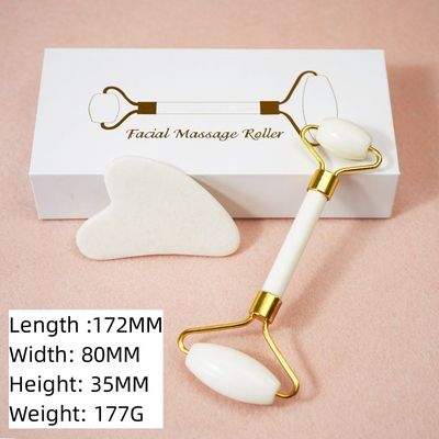 Disponibile il logo personalizzato di White Jade Roller e Guasha Set per Massaggio Faciale Gua Sha Con Gift Box Per I Muscoli Del Corpo