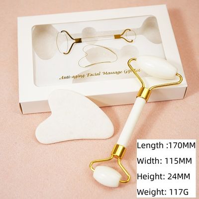 Disponibile il logo personalizzato di White Jade Roller e Guasha Set per Massaggio Faciale Gua Sha Con Gift Box Per I Muscoli Del Corpo