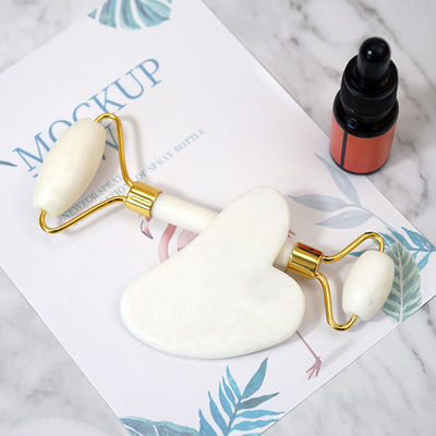 Disponibile il logo personalizzato di White Jade Roller e Guasha Set per Massaggio Faciale Gua Sha Con Gift Box Per I Muscoli Del Corpo