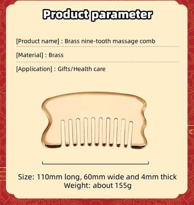 Massaggio muscolare Strumento di massaggio della testa Logo personalizzato Strumento di massaggio del cuoio capelluto Quadrato di ottone Gua Sha Comb Metallo di rame Gua Sha Comb