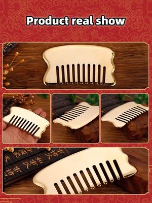 Massaggio muscolare Strumento di massaggio della testa Logo personalizzato Strumento di massaggio del cuoio capelluto Quadrato di ottone Gua Sha Comb Metallo di rame Gua Sha Comb