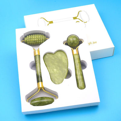 Muscoli del corpo Pietra di giada naturale Gua Sha Scraping Board Guasha Face Roller Gift Box Set in tre pezzi Spa Massaggio Strumento cura della pelle Bellezza facciale