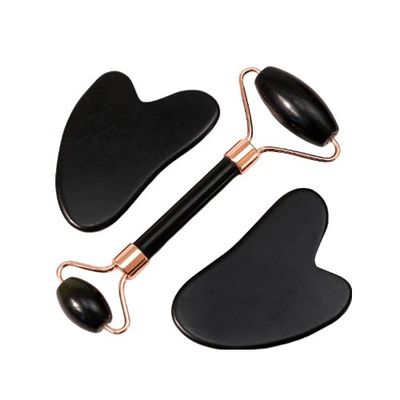Massaggio muscolare personalizzato Black Bian Stone Gua Sha Scraping Board Guasha Face Roller Gift Box Set per Spa Skin Care Routine