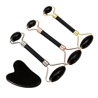 Massaggio muscolare personalizzato Black Bian Stone Gua Sha Scraping Board Guasha Face Roller Gift Box Set per Spa Skin Care Routine