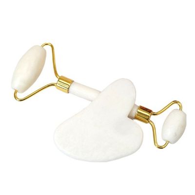 Strumento per la cura della pelle Pietra di giada bianca naturale Gua Sha Scraping Board Guasha Face Roller Gift Box Set per massaggi muscolari del corpo