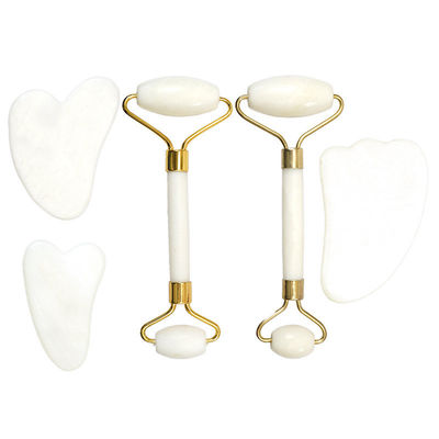 Strumento per la cura della pelle Pietra di giada bianca naturale Gua Sha Scraping Board Guasha Face Roller Gift Box Set per massaggi muscolari del corpo