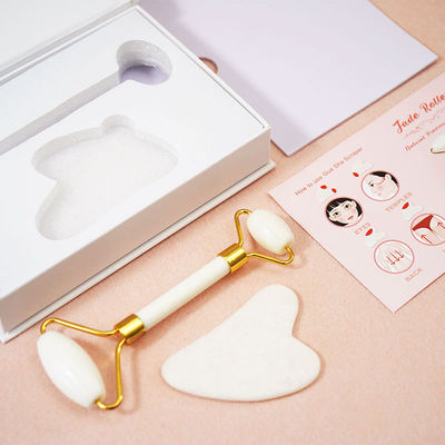 Strumento per la cura della pelle Pietra di giada bianca naturale Gua Sha Scraping Board Guasha Face Roller Gift Box Set per massaggi muscolari del corpo