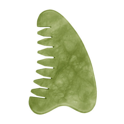 Proprietà attrezzature per il massaggio della testa giada verde naturale gua sha massaggiatore capelluto pettine di massaggio linfatico per la cura della salute dei capelli