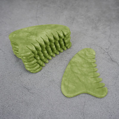 Proprietà attrezzature per il massaggio della testa giada verde naturale gua sha massaggiatore capelluto pettine di massaggio linfatico per la cura della salute dei capelli