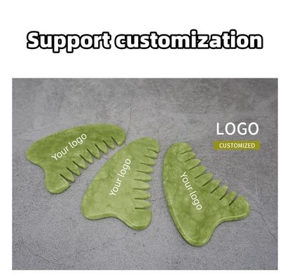Proprietà attrezzature per il massaggio della testa giada verde naturale gua sha massaggiatore capelluto pettine di massaggio linfatico per la cura della salute dei capelli