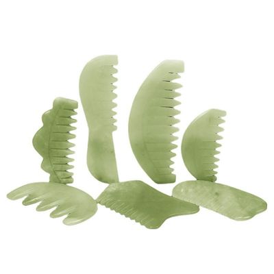 Terapia di agopuntura e massaggio del cuoio capelluto pettine naturale di giada con strumenti Xiuyan Giada Gua Sha