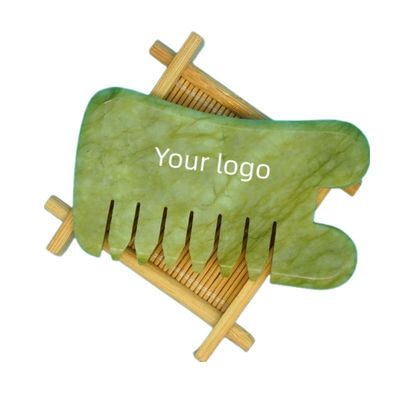 Naturale Verde Xiuyan Giada Gua Sha Scalp Massaggio pettine Guasha Pietra Massaggio Testa per capelli Salute cura salone di bellezza strumento