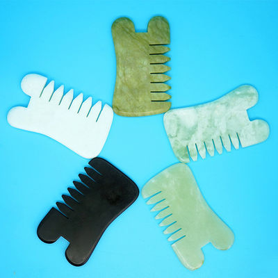 Naturale Verde Xiuyan Giada Gua Sha Scalp Massaggio pettine Guasha Pietra Massaggio Testa per capelli Salute cura salone di bellezza strumento