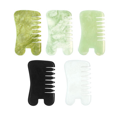 Naturale Verde Xiuyan Giada Gua Sha Scalp Massaggio pettine Guasha Pietra Massaggio Testa per capelli Salute cura salone di bellezza strumento