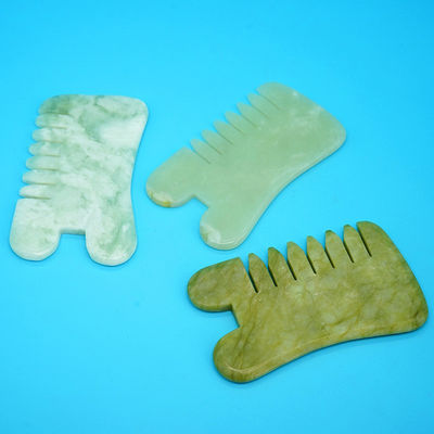 Naturale Verde Xiuyan Giada Gua Sha Scalp Massaggio pettine Guasha Pietra Massaggio Testa per capelli Salute cura salone di bellezza strumento